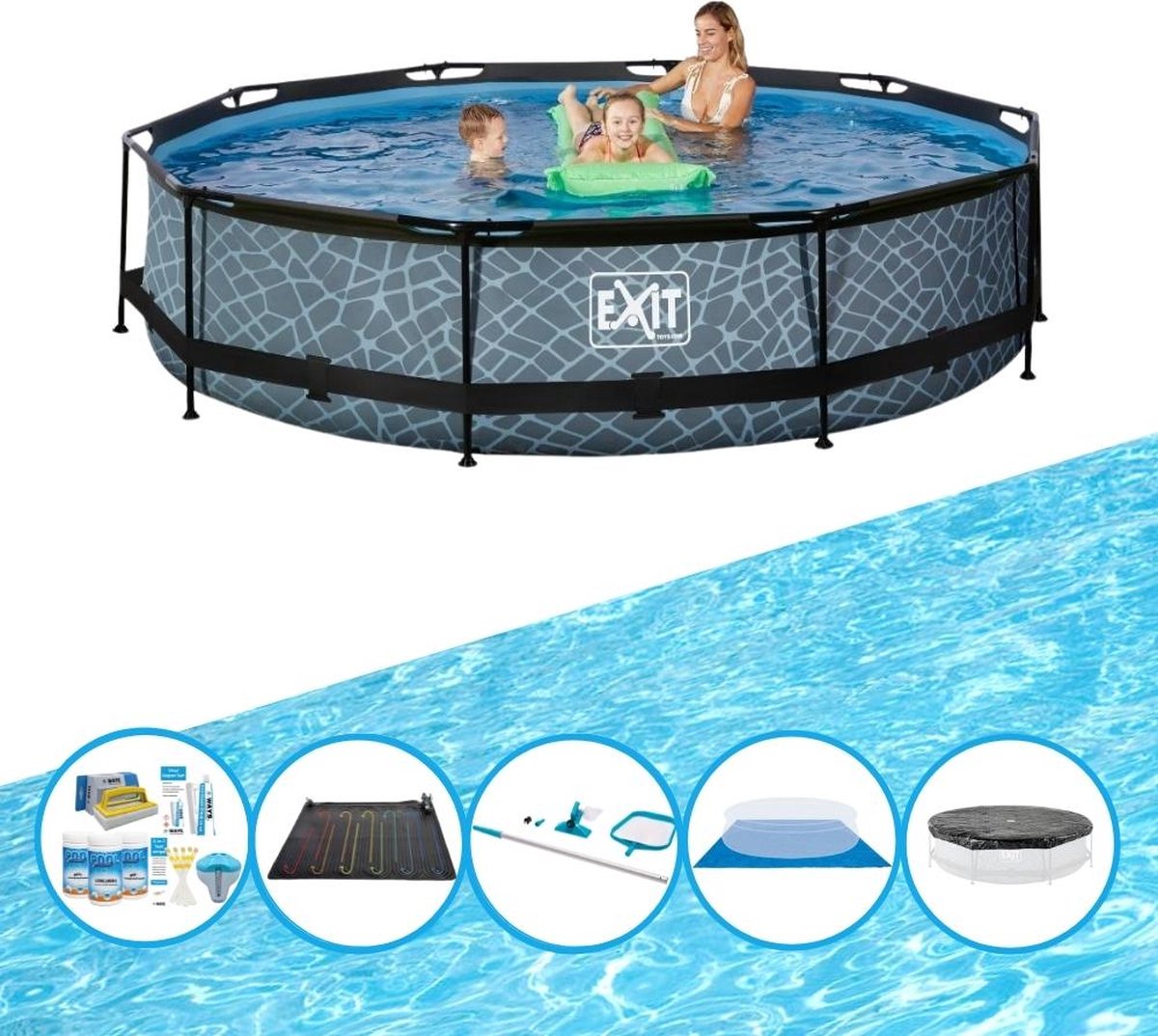 EXIT Zwembad Stone Grey - Frame Pool ø360x76cm - Inclusief accessoires