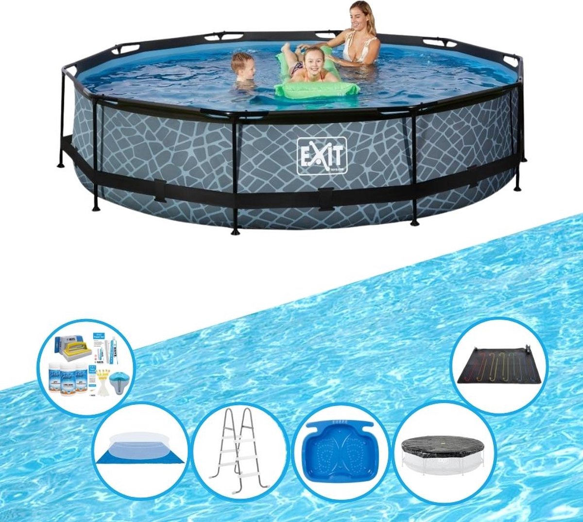 EXIT Zwembad Stone Grey - Frame Pool ø360x76cm - Inclusief toebehoren