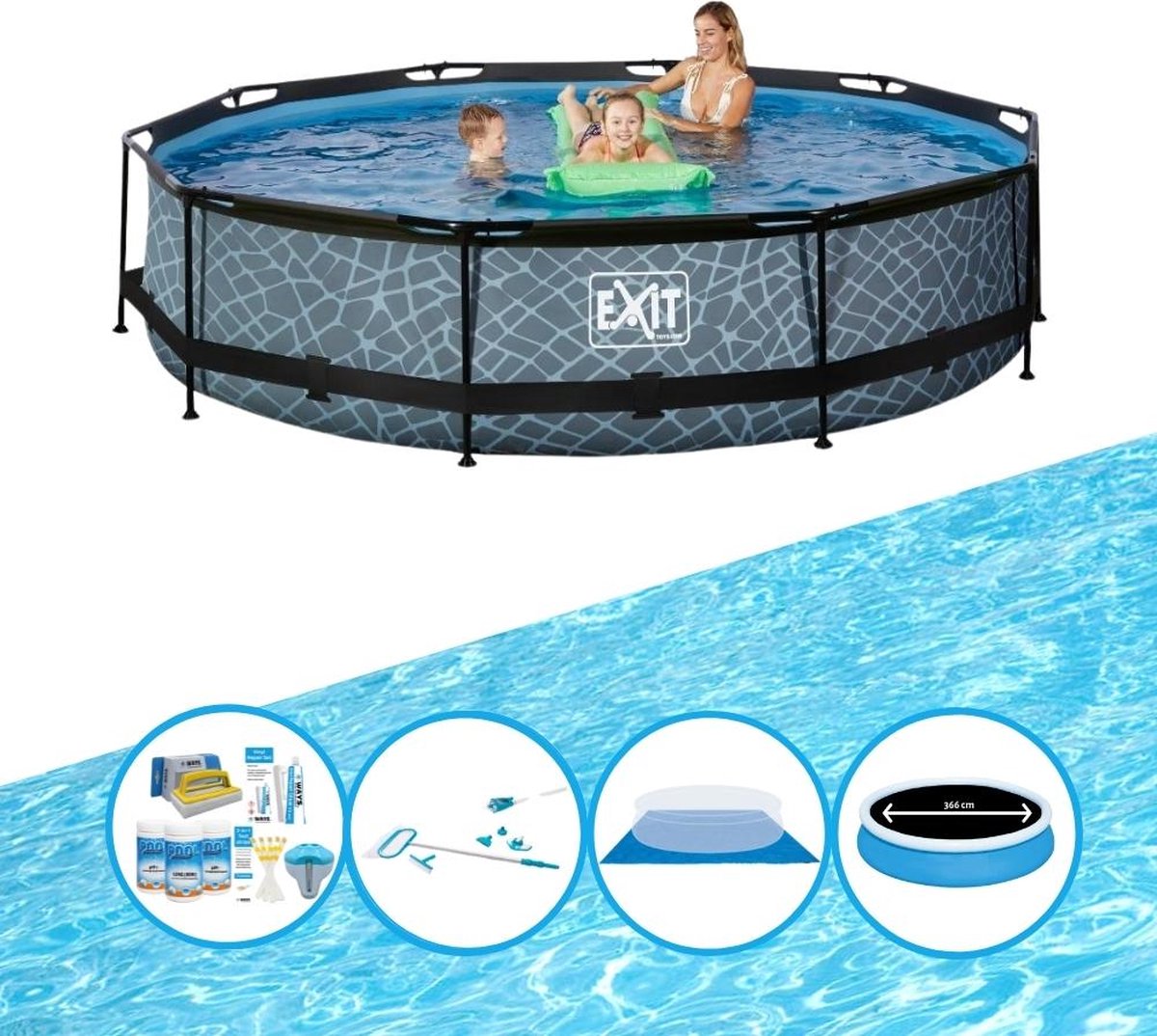 EXIT Zwembad Stone Grey - Frame Pool ø360x76cm - Plus accessoires