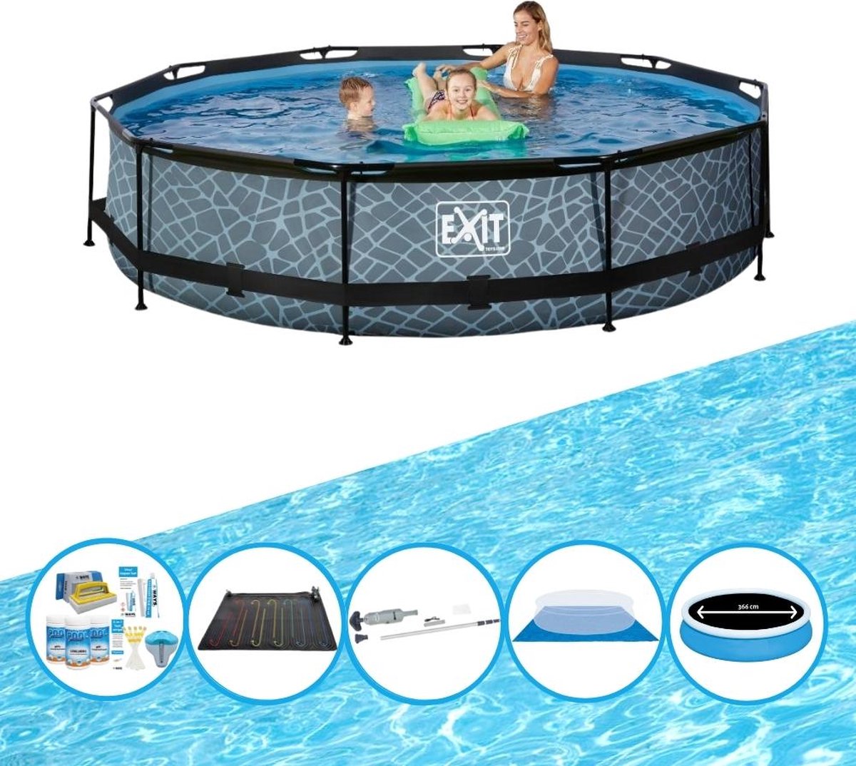 EXIT Zwembad Stone Grey - Frame Pool ø360x76cm - Zwembad Combi Deal