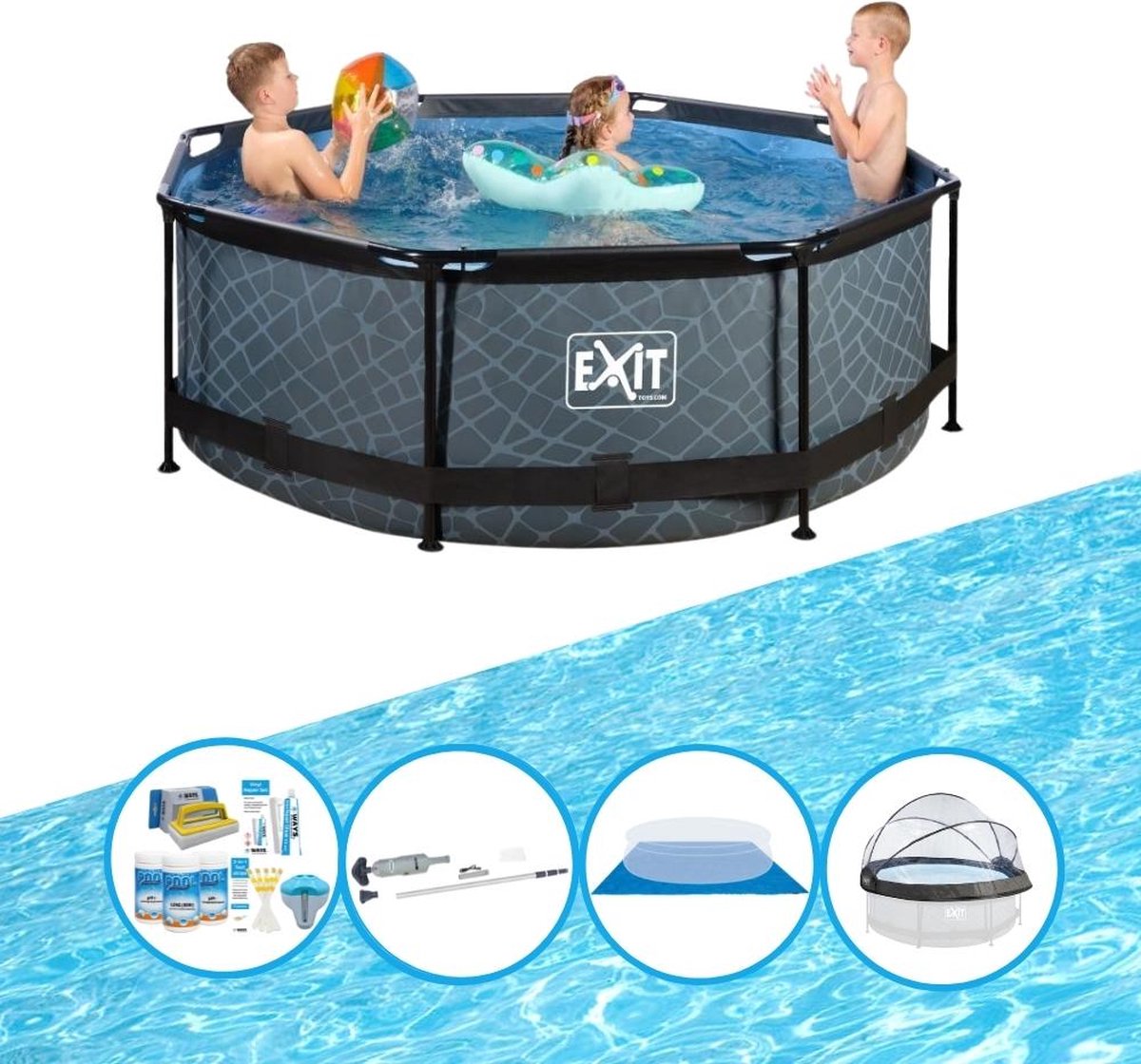 EXIT Zwembad Stone Grey - ø244x76 cm - Frame Pool - Complete zwembadset