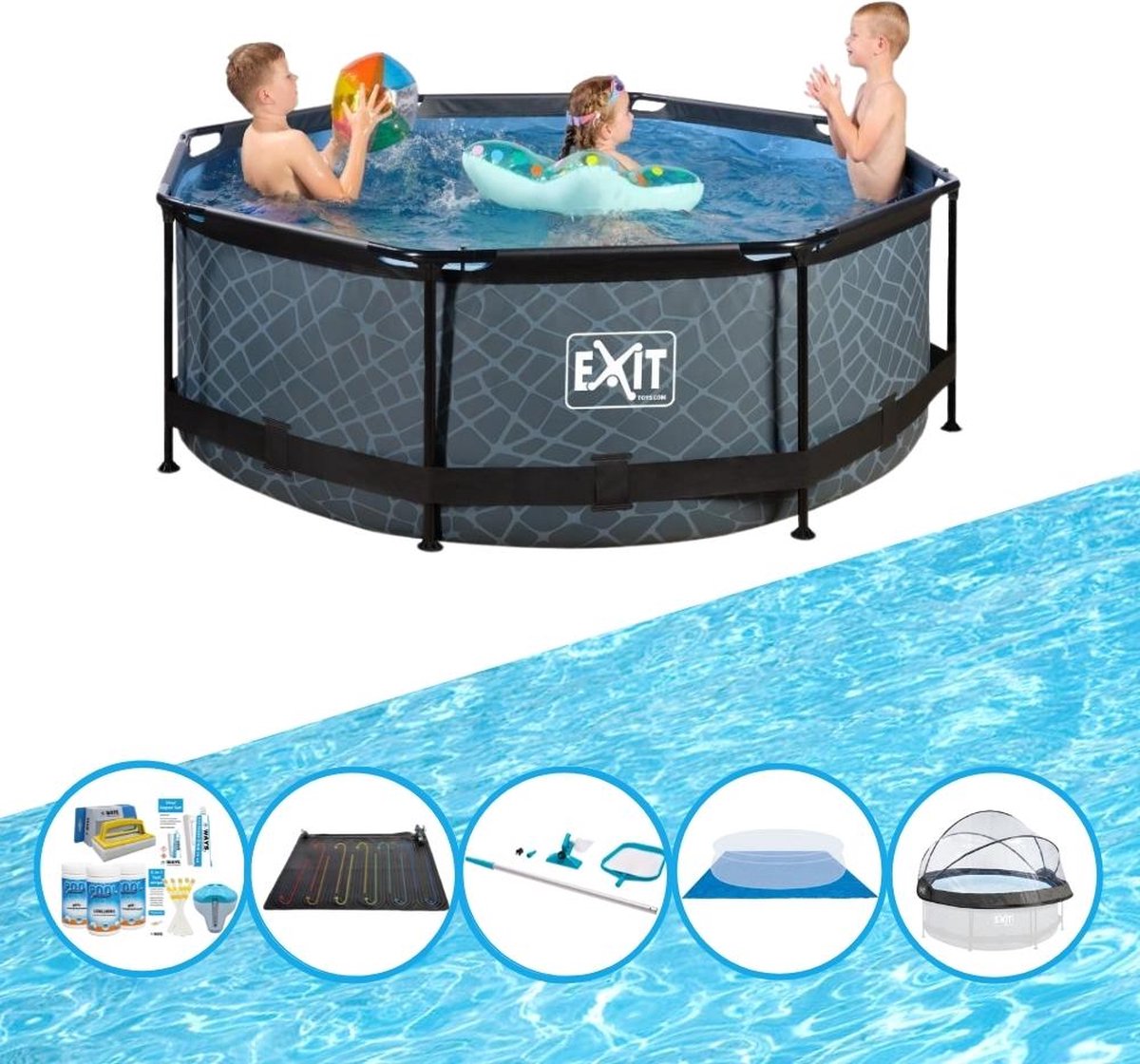 EXIT Zwembad Stone Grey - ø244x76 cm - Frame Pool - Inclusief accessoires