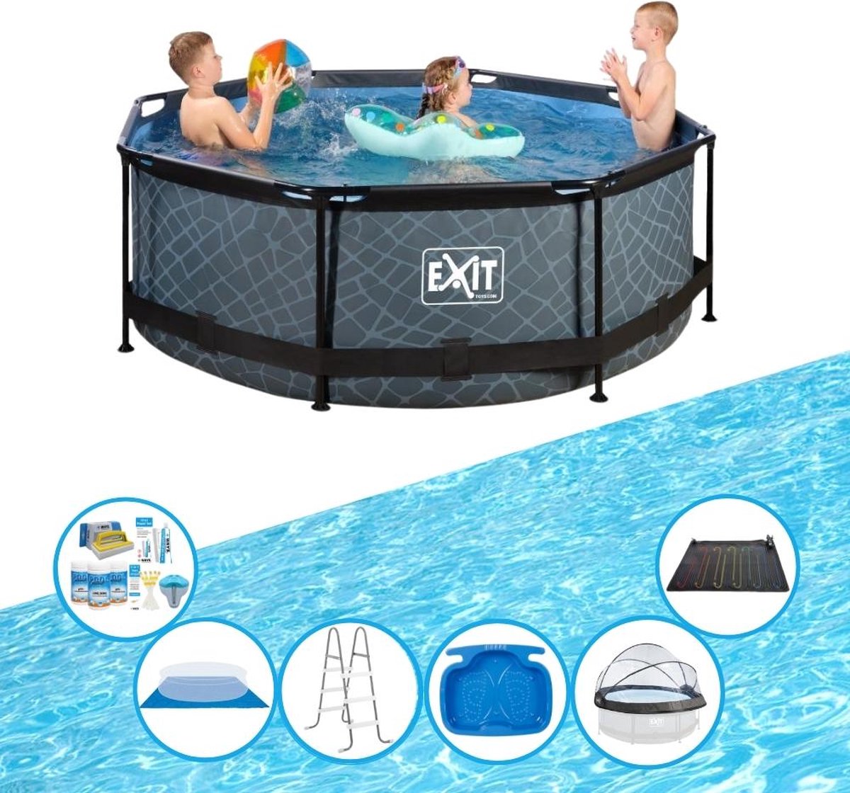 EXIT Zwembad Stone Grey - ø244x76 cm - Frame Pool - Inclusief toebehoren