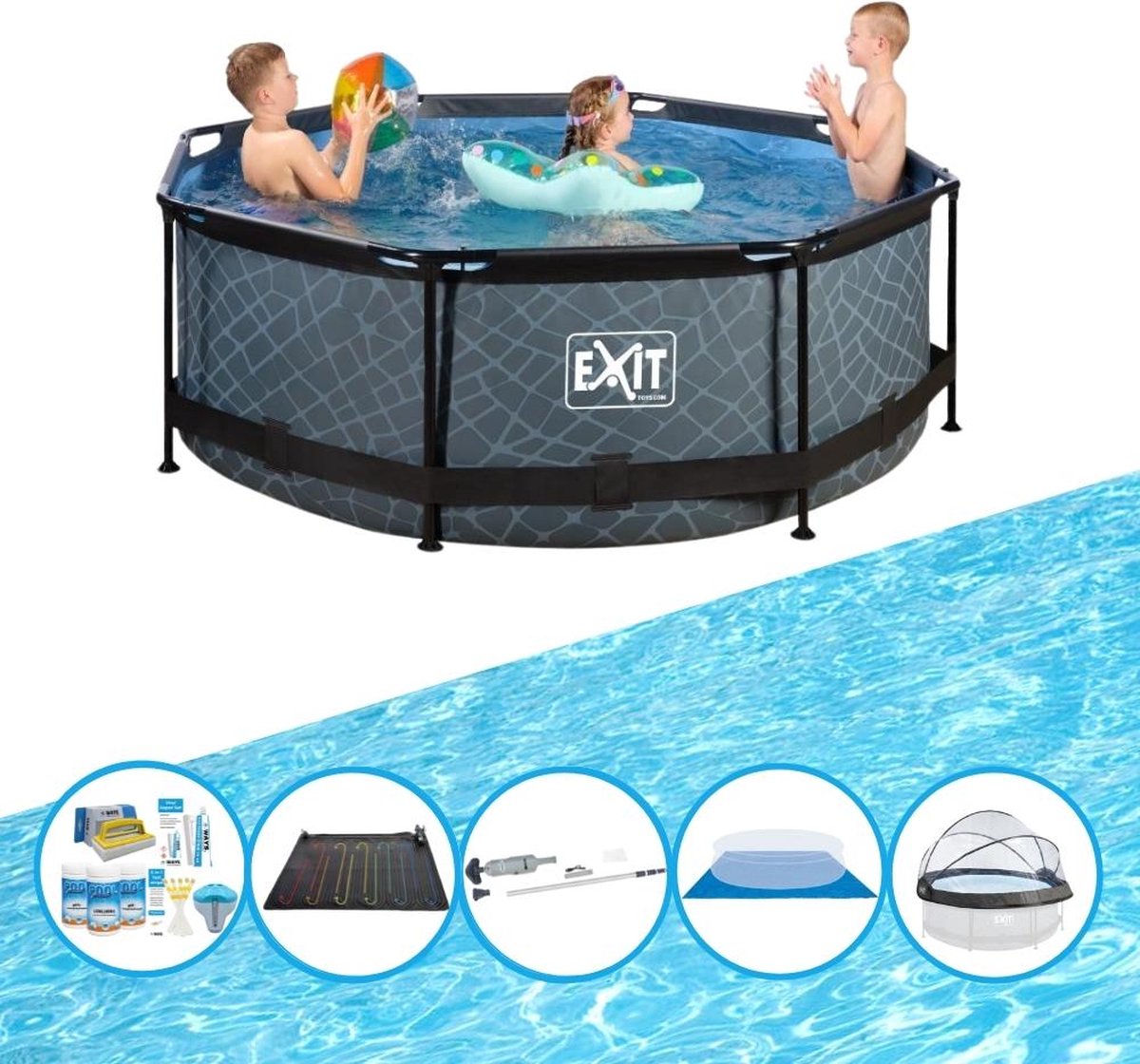 EXIT Zwembad Stone Grey - ø244x76 cm - Frame Pool - Met accessoires