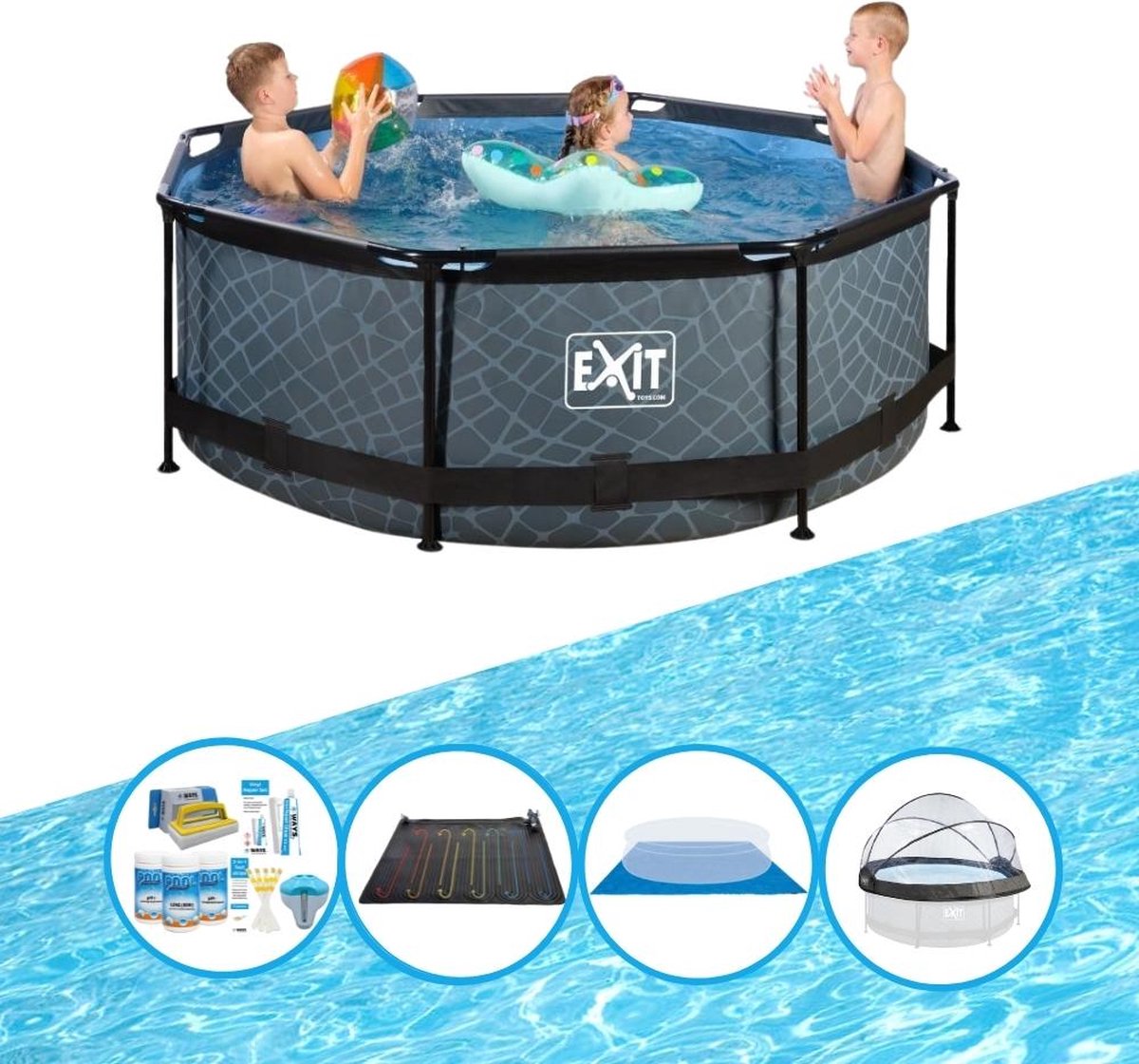 EXIT Zwembad Stone Grey - ø244x76 cm - Frame Pool - Met bijbehorende accessoires