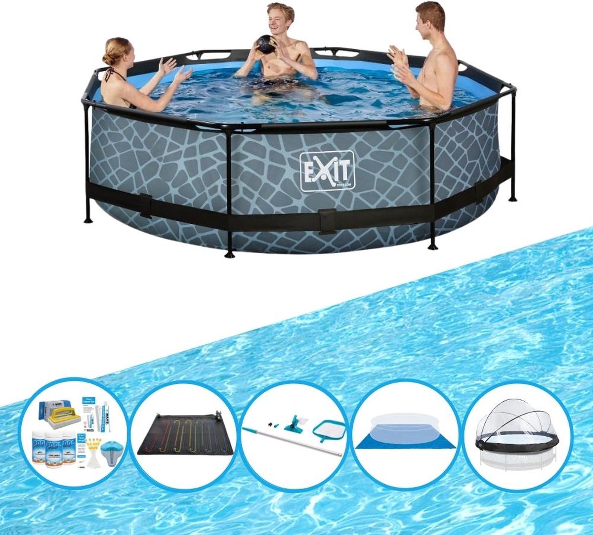 EXIT Zwembad Stone Grey - ø300x76 cm - Frame Pool - Inclusief accessoires