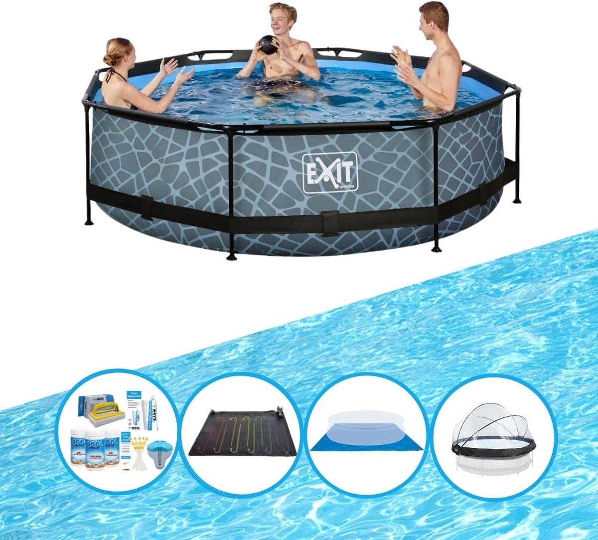 EXIT Zwembad Stone Grey - ø300x76 cm - Frame Pool - Met bijbehorende accessoires