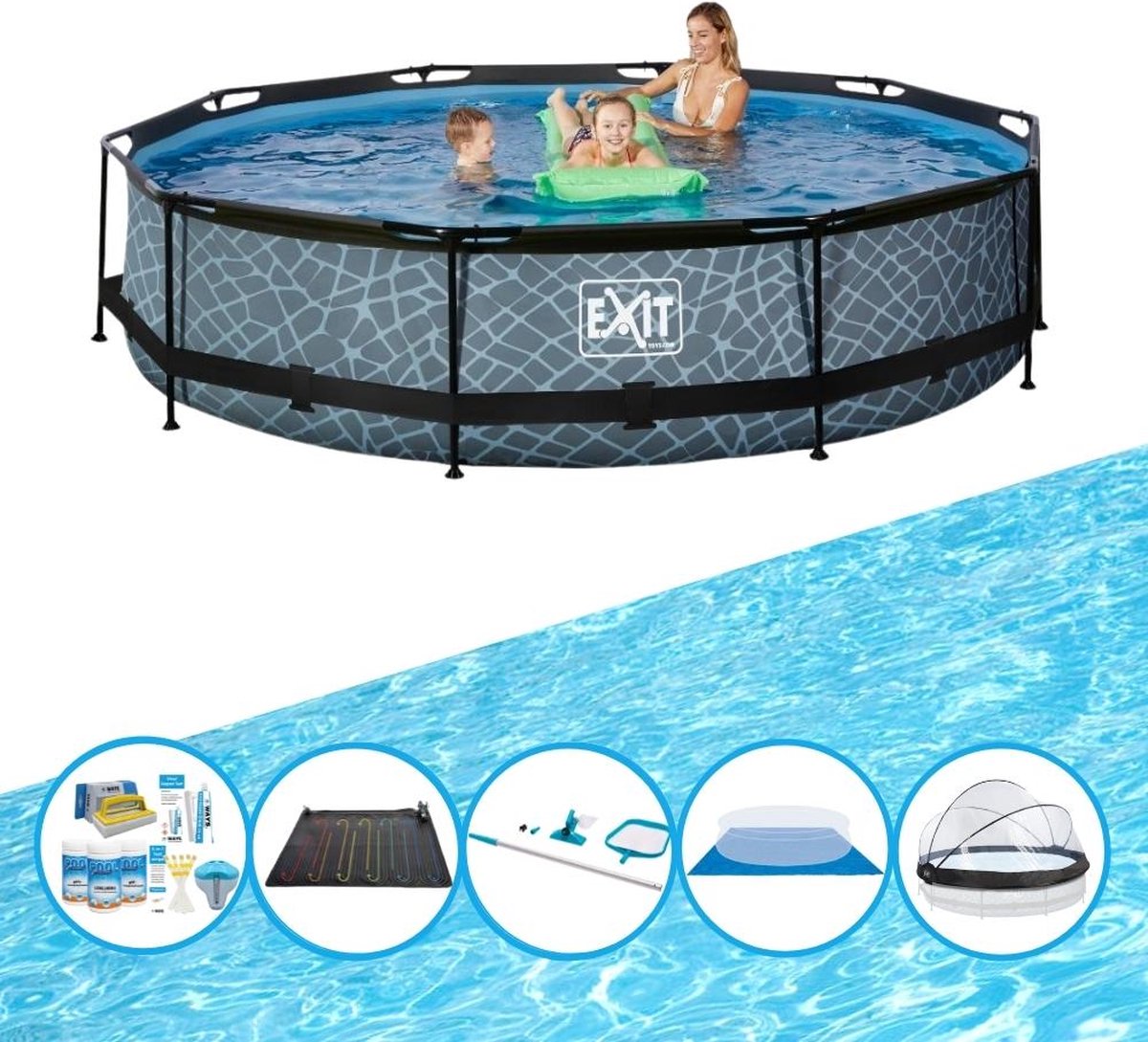 EXIT Zwembad Stone Grey - ø360x76 cm - Frame Pool - Inclusief accessoires