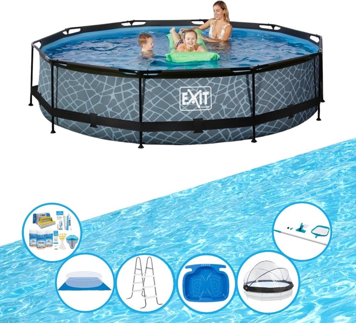 EXIT Zwembad Stone Grey - ø360x76 cm - Frame Pool - Met toebehoren