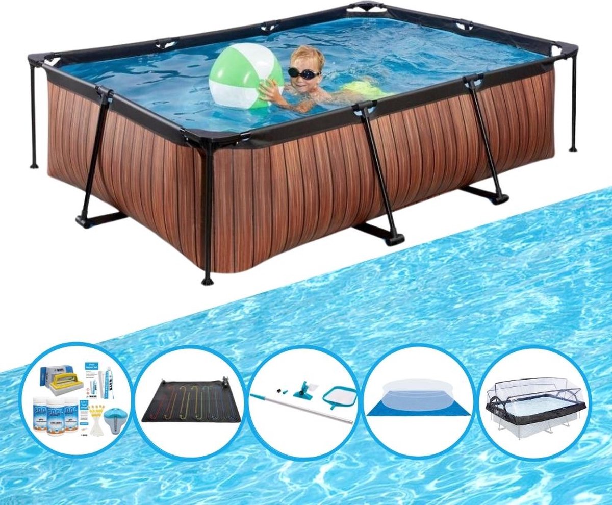 EXIT Zwembad Timber Style - 220x150x60 cm - Frame Pool - Inclusief accessoires