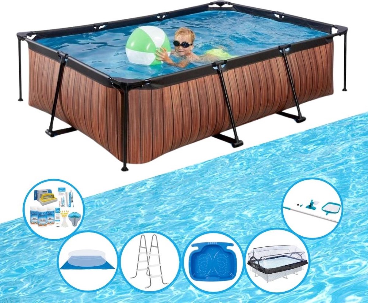 EXIT Zwembad Timber Style - 220x150x60 cm - Frame Pool - Met toebehoren