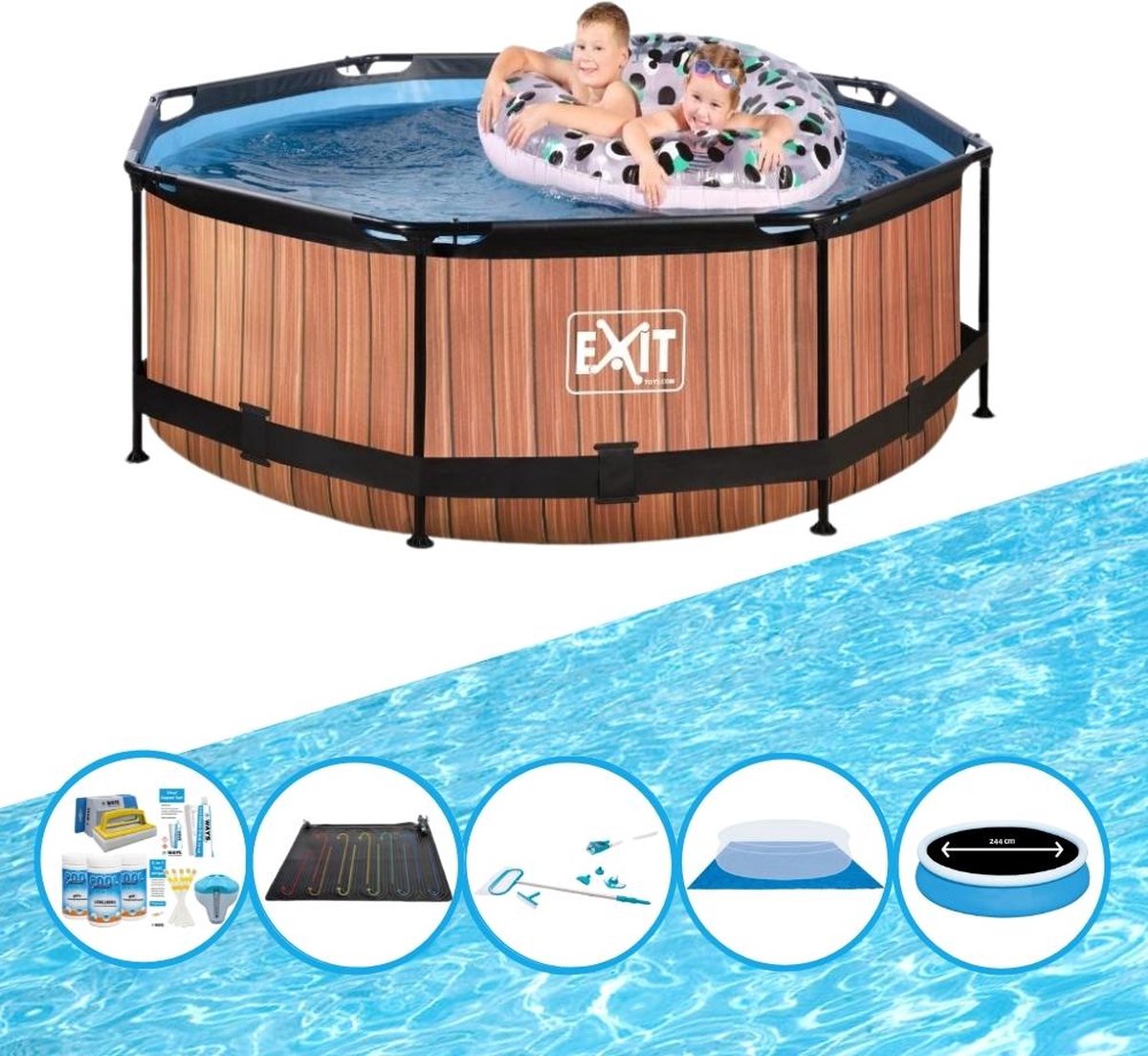 EXIT Zwembad Timber Style - Frame Pool ø244x76cm - Bundelpakket