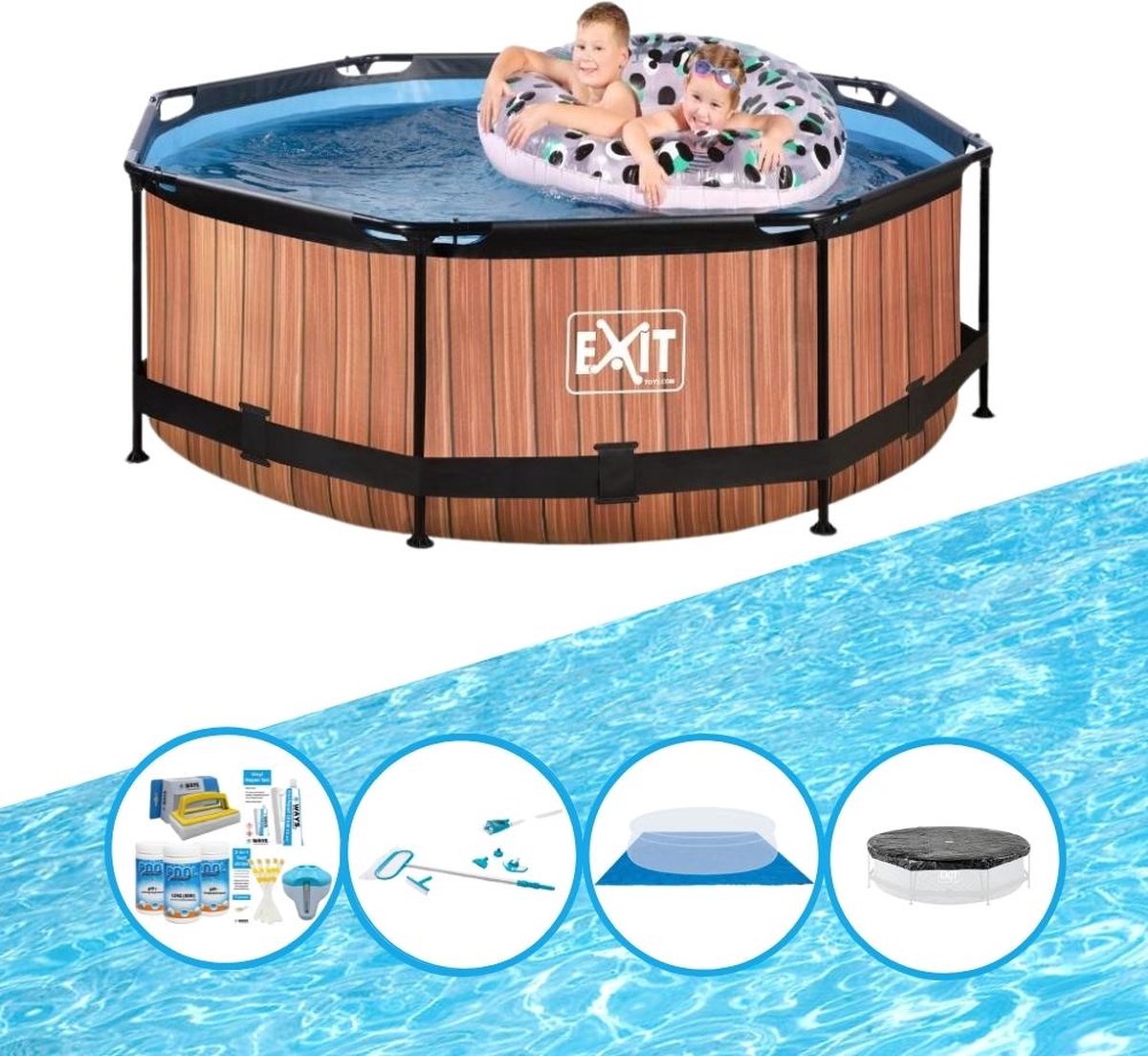 EXIT Zwembad Timber Style - Frame Pool ø244x76cm - Compleet zwembadpakket