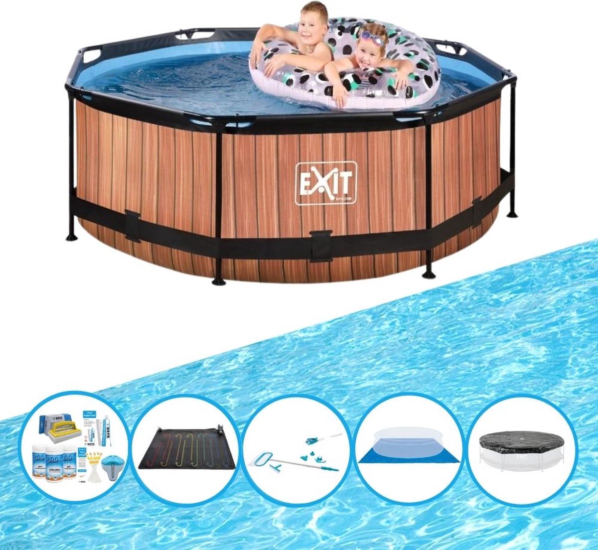 EXIT Zwembad Timber Style - Frame Pool ø244x76cm - Inclusief bijbehorende accessoires