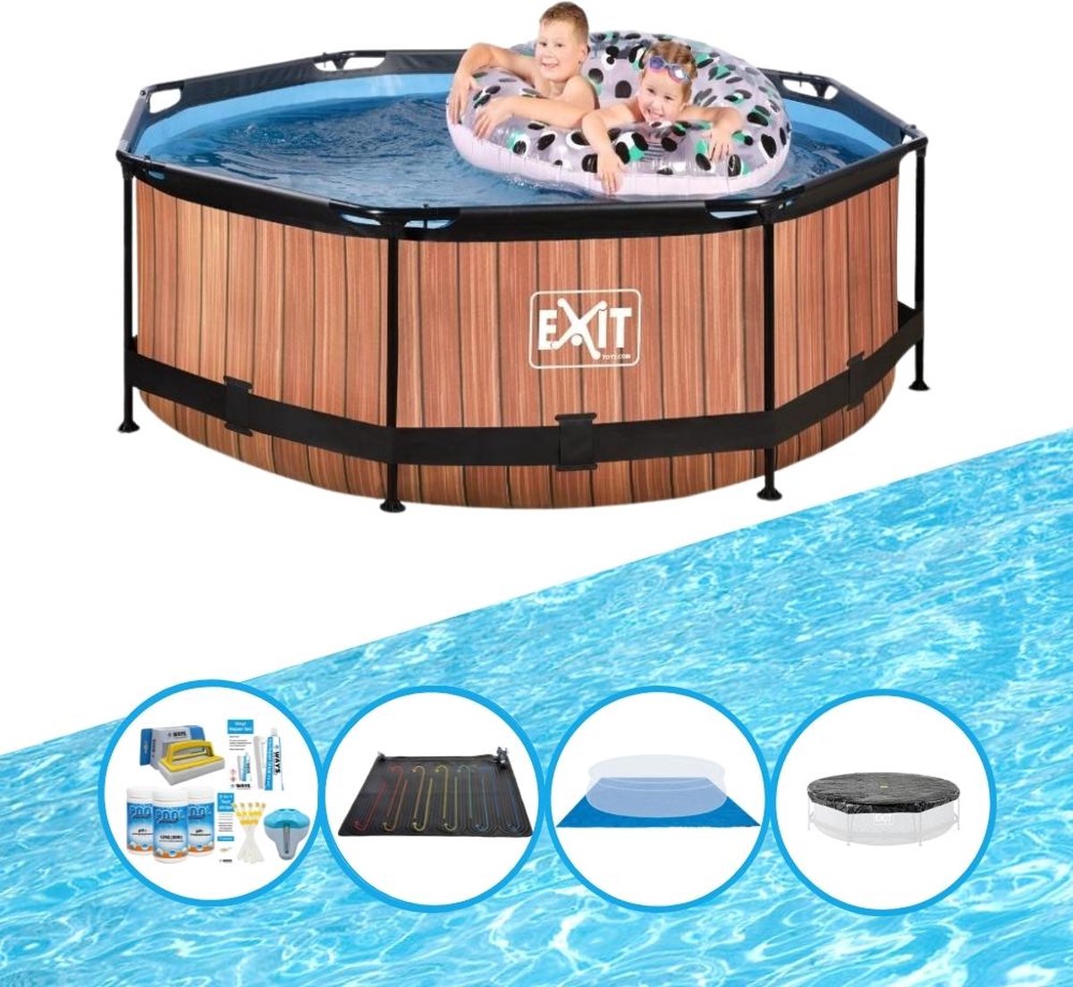 EXIT Zwembad Timber Style - Frame Pool ø244x76cm - Met bijbehorende accessoires