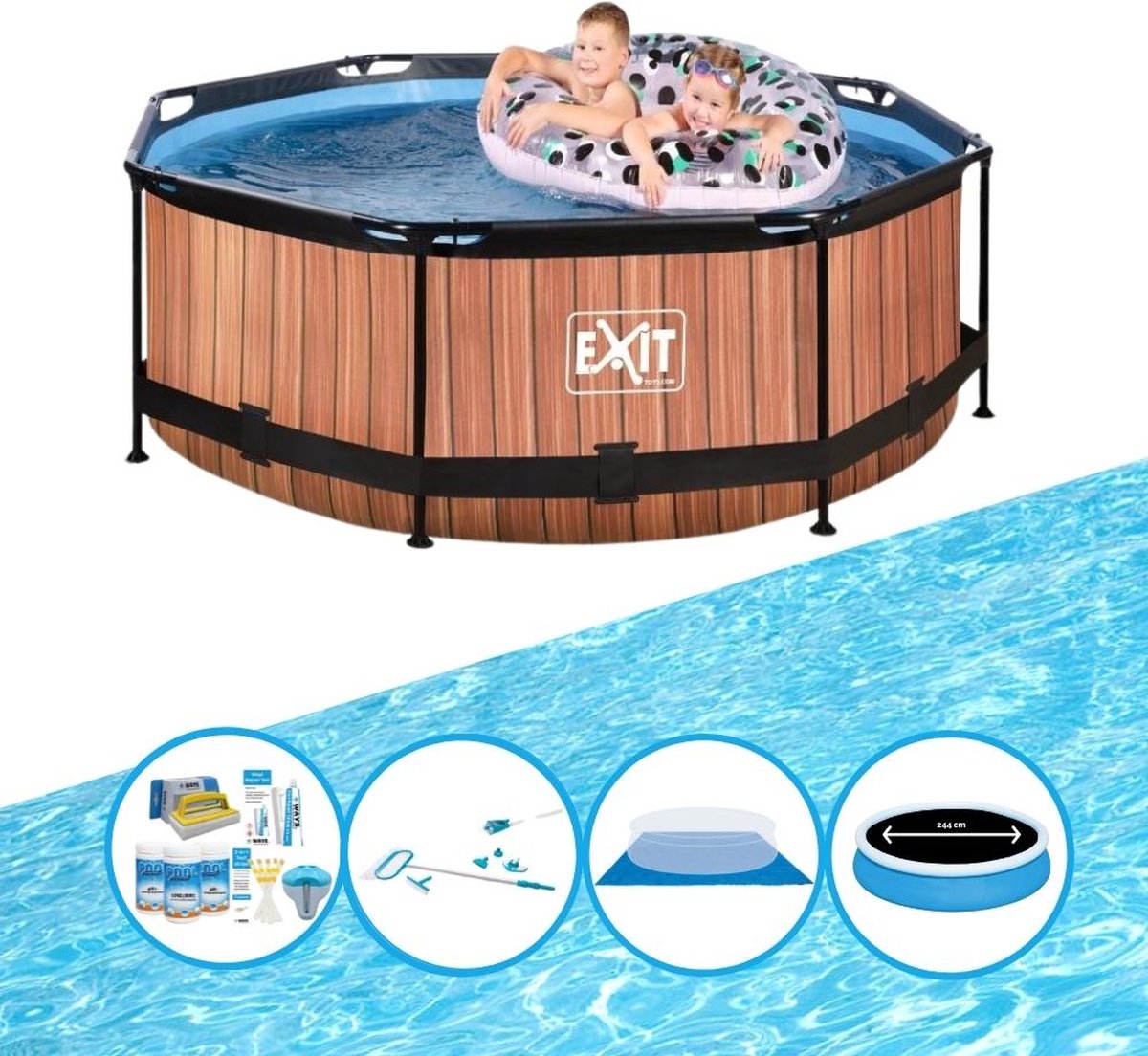 EXIT Zwembad Timber Style - Frame Pool ø244x76cm - Plus accessoires