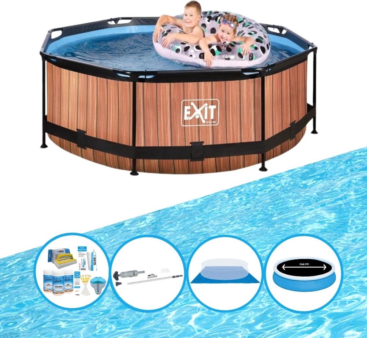 EXIT Zwembad Timber Style - Frame Pool ø244x76cm - Plus bijbehorende accessoires