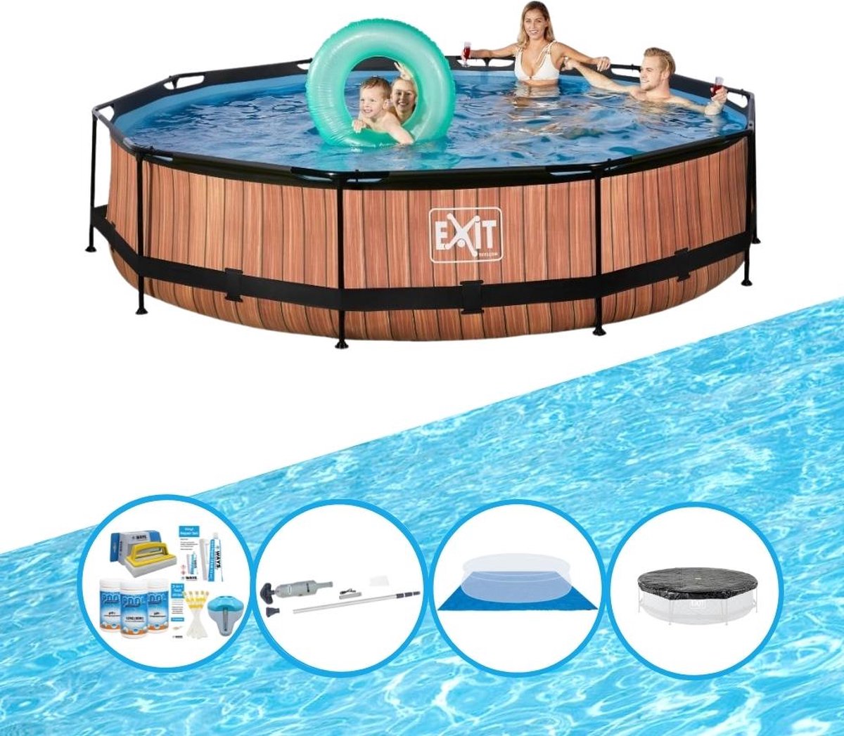 EXIT Zwembad Timber Style - Frame Pool ø360x76cm - Complete zwembadset