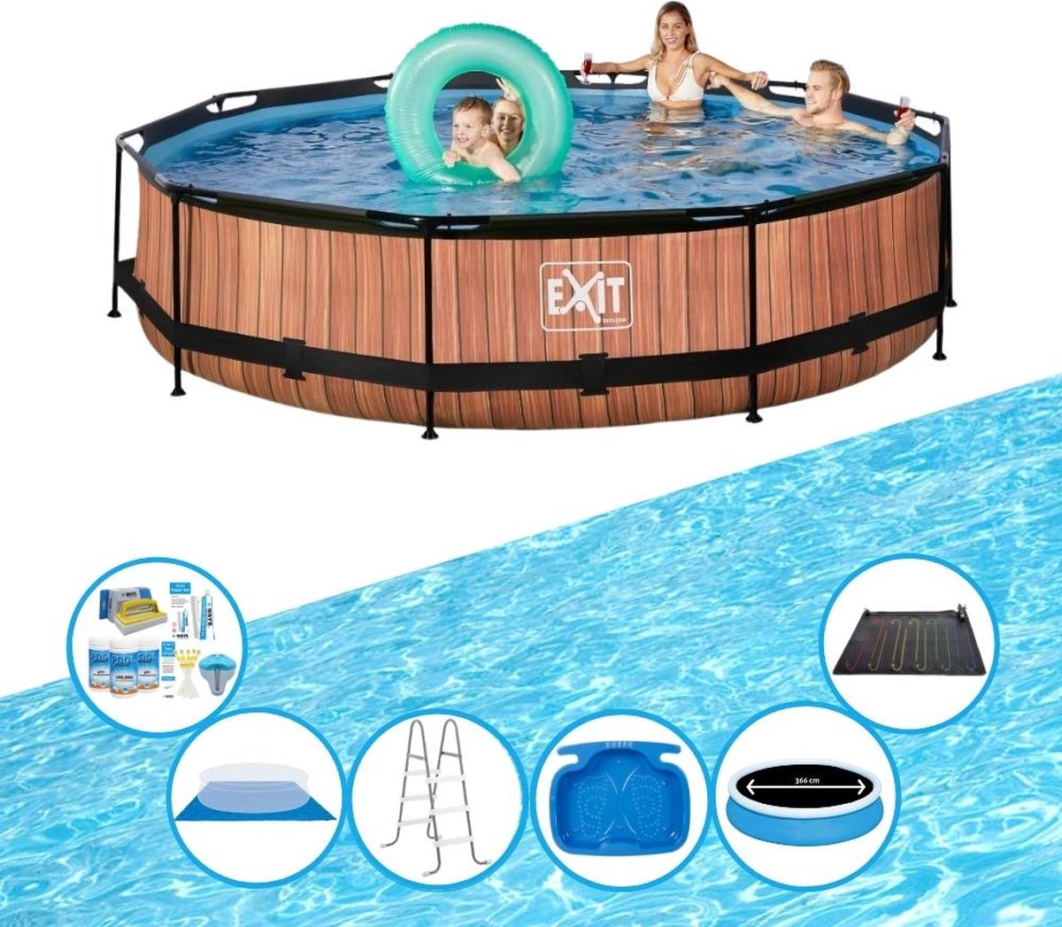 EXIT Zwembad Timber Style - Frame Pool ø360x76cm - Plus toebehoren