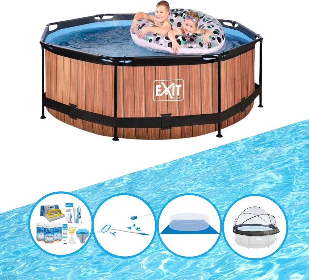 EXIT Zwembad Timber Style - ø244x76 cm - Frame Pool - Compleet zwembadpakket