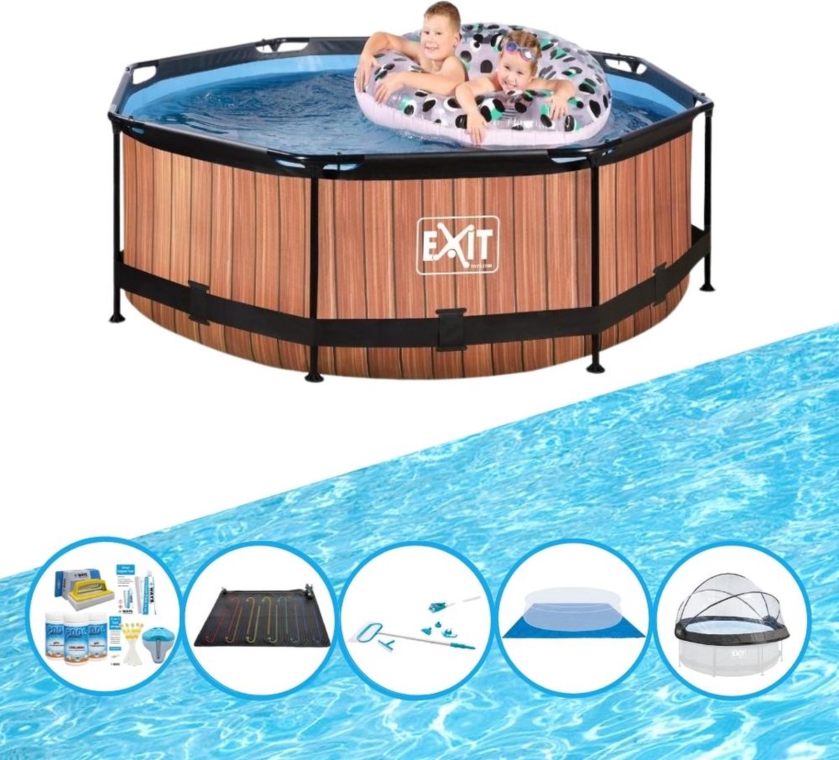 EXIT Zwembad Timber Style - ø244x76 cm - Frame Pool - Inclusief bijbehorende accessoires