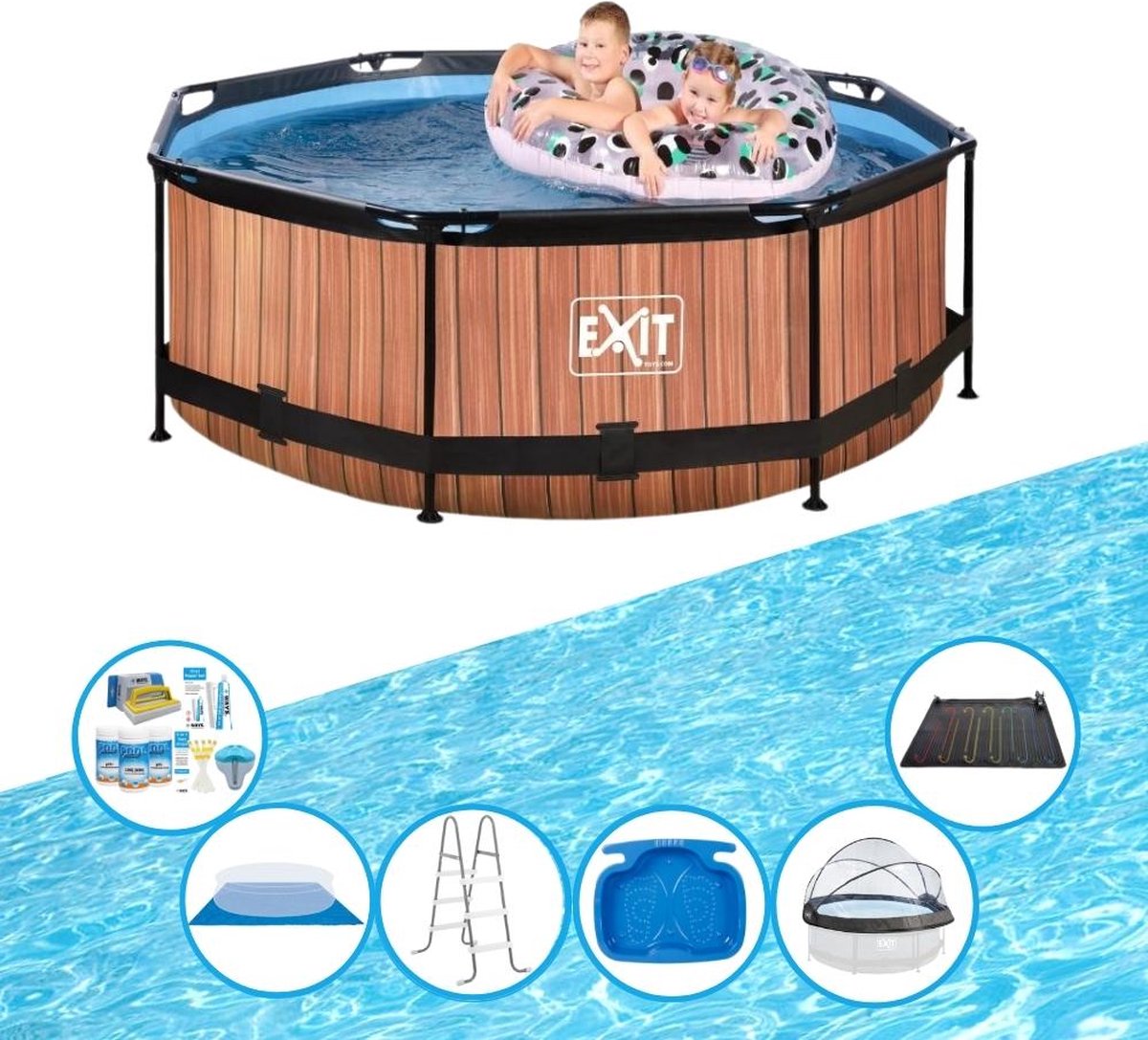 EXIT Zwembad Timber Style - ø244x76 cm - Frame Pool - Inclusief toebehoren