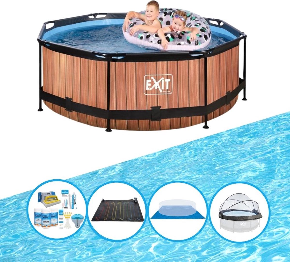 EXIT Zwembad Timber Style - ø244x76 cm - Frame Pool - Met bijbehorende accessoires