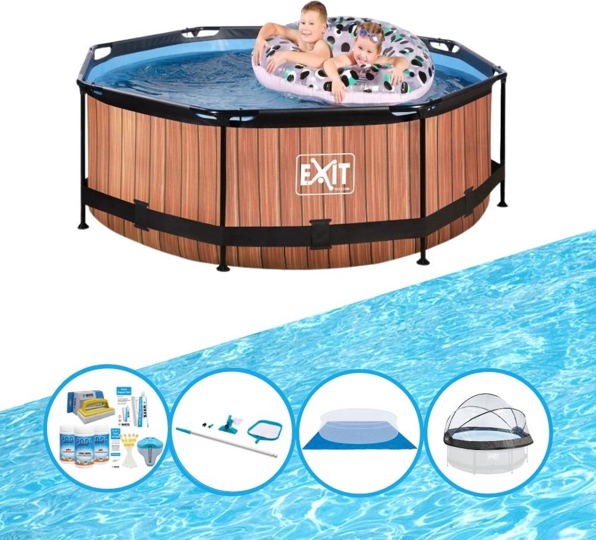 EXIT Zwembad Timber Style - ø244x76 cm - Frame Pool - Zwembadpakket