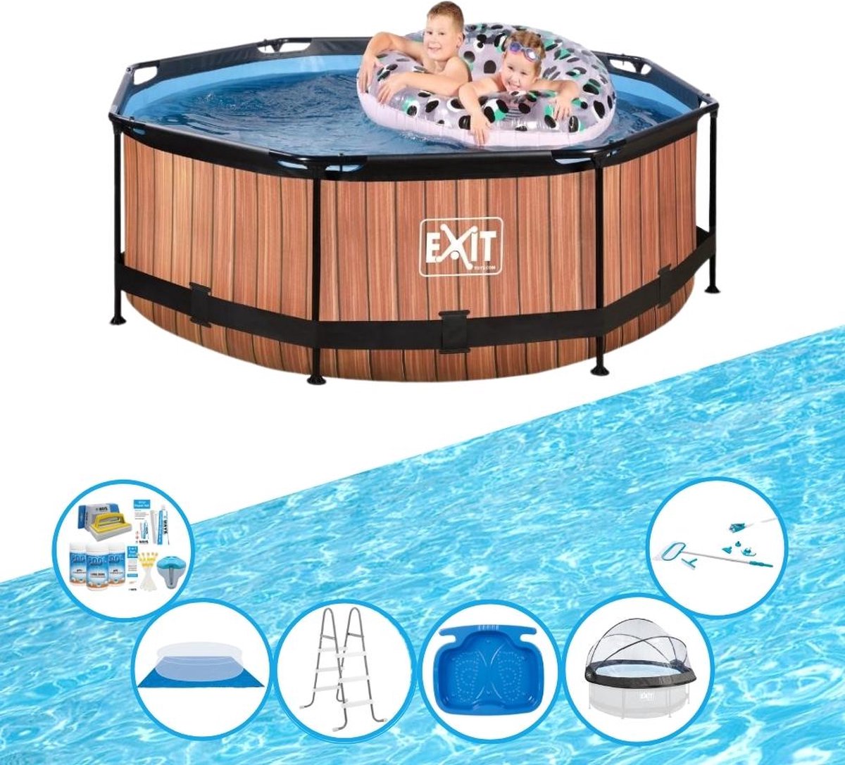 EXIT Zwembad Timber Style - ø244x76 cm - Frame Pool - Zwembadset