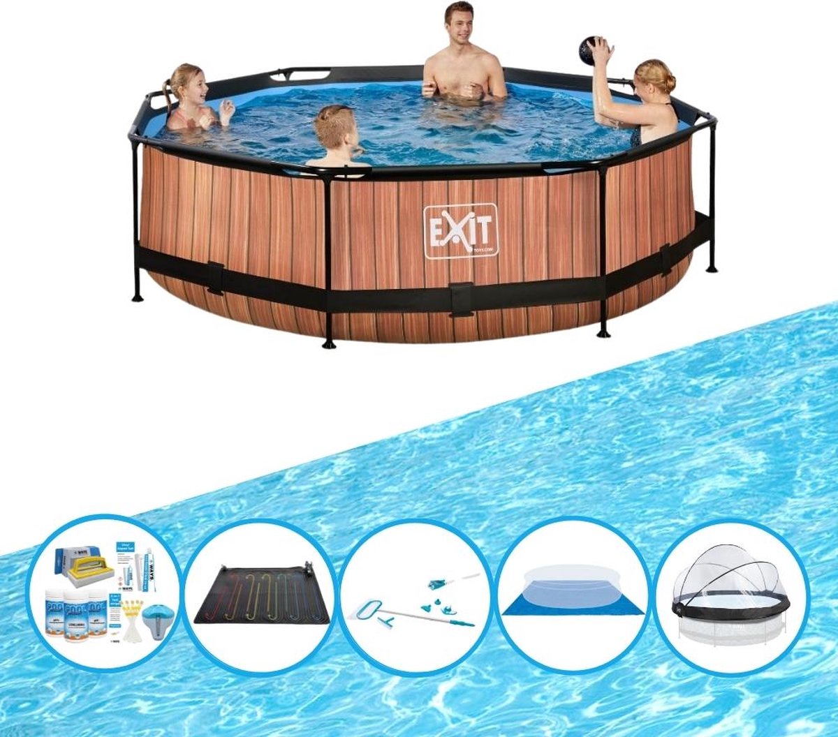 EXIT Zwembad Timber Style - ø300x76 cm - Frame Pool - Inclusief bijbehorende accessoires