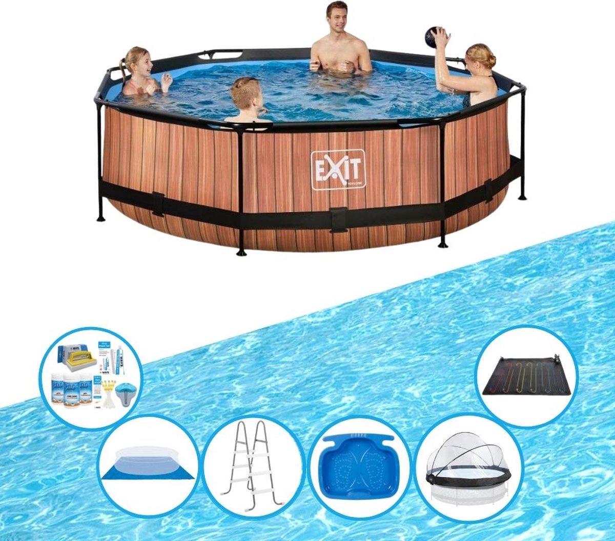 EXIT Zwembad Timber Style - ø300x76 cm - Frame Pool - Inclusief toebehoren