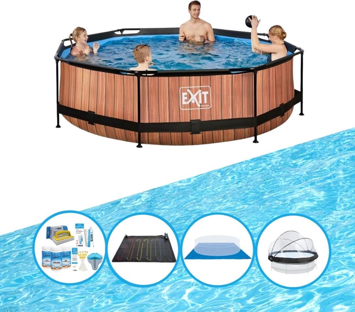 EXIT Zwembad Timber Style - ø300x76 cm - Frame Pool - Met bijbehorende accessoires