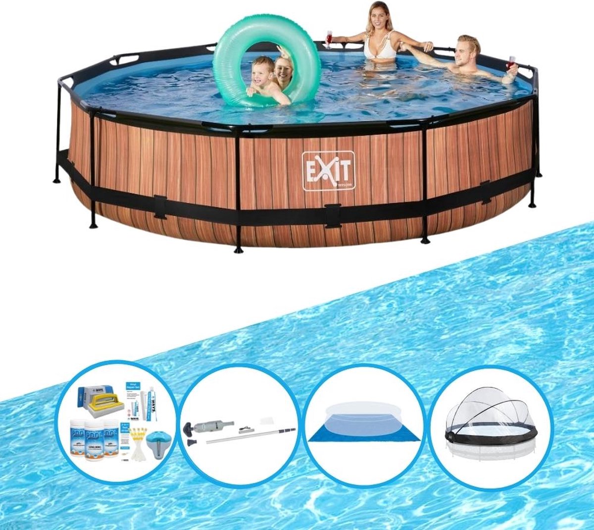 EXIT Zwembad Timber Style - ø360x76 cm - Frame Pool - Complete zwembadset