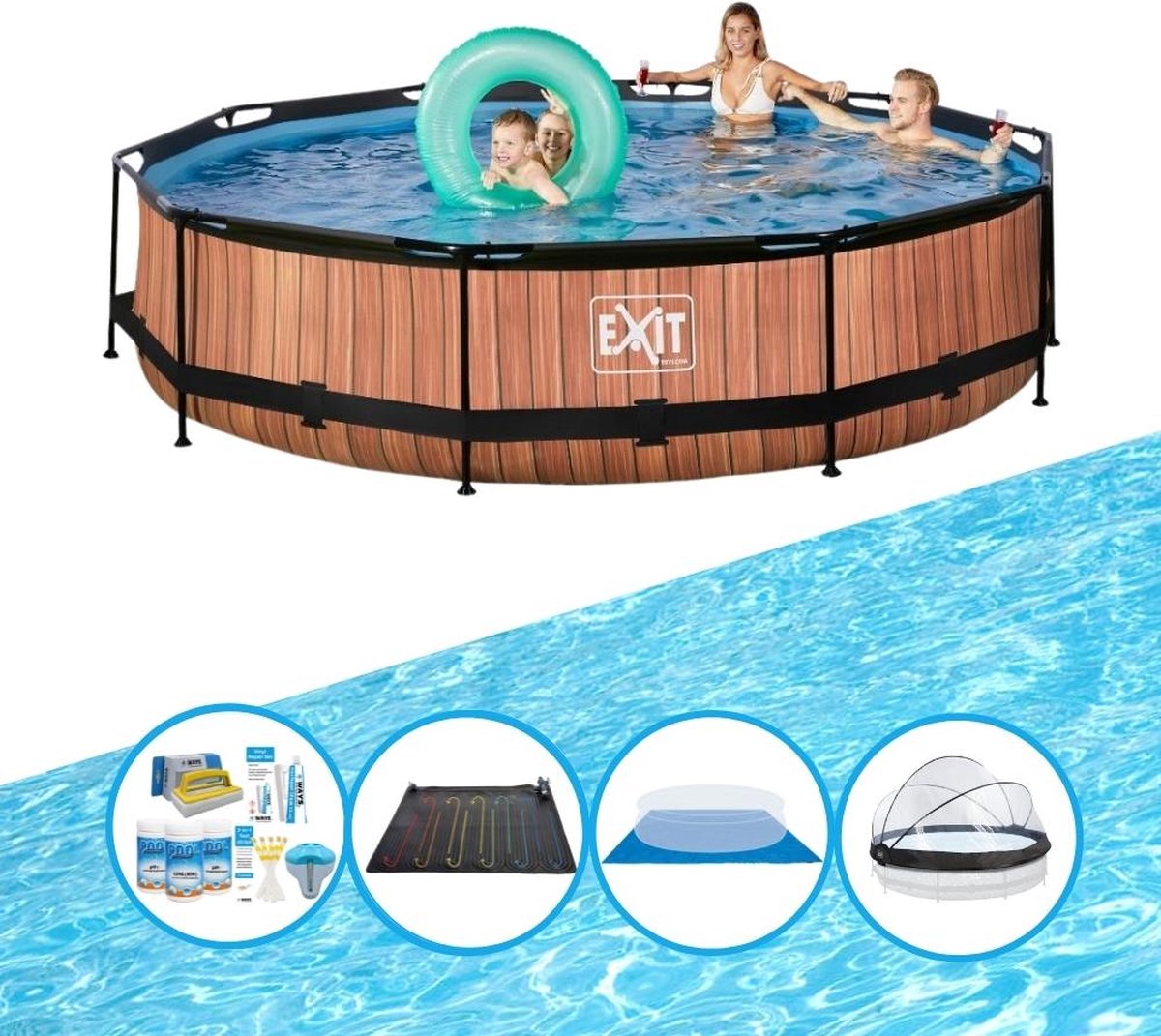 EXIT Zwembad Timber Style - ø360x76 cm - Frame Pool - Met bijbehorende accessoires