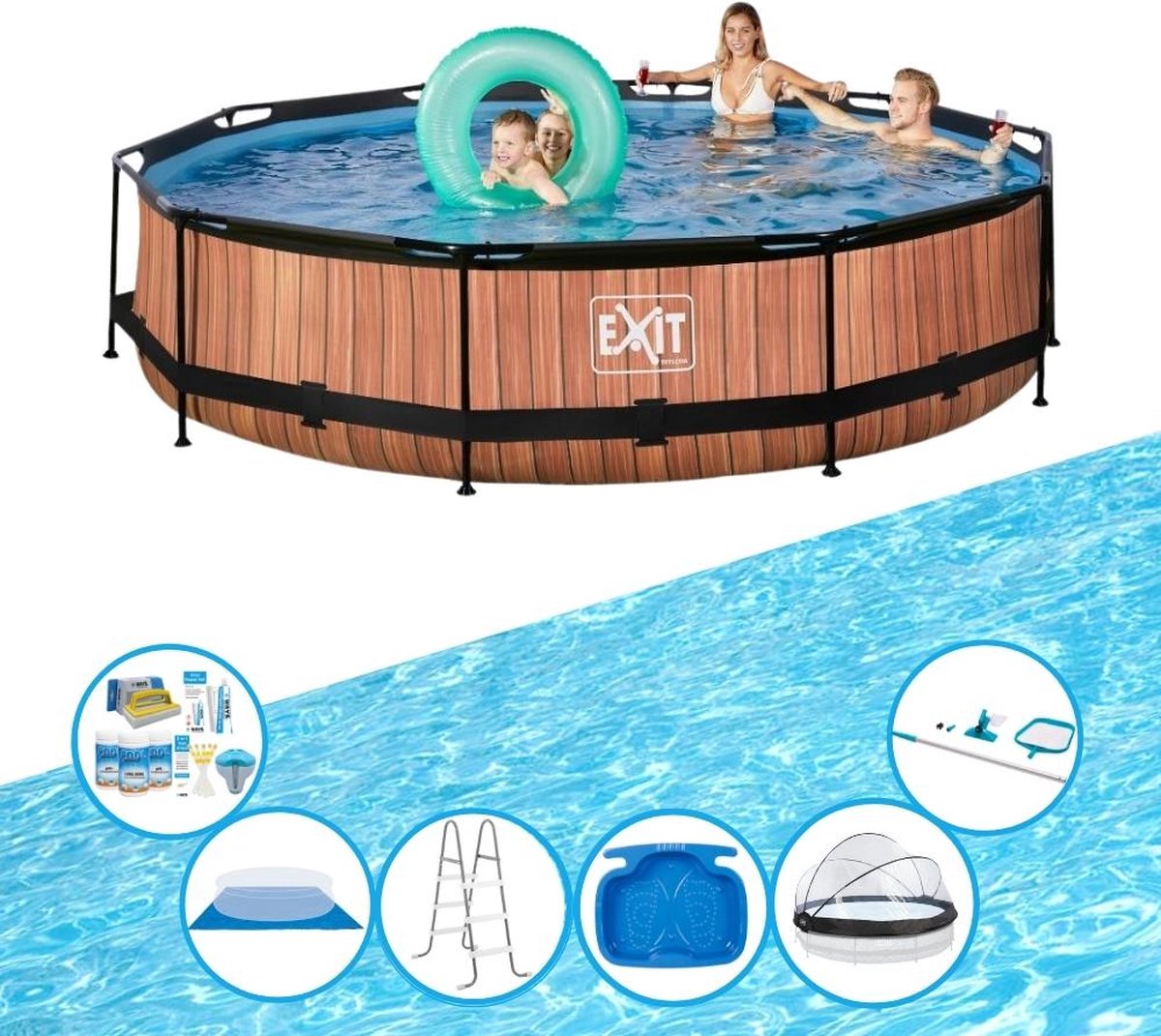 EXIT Zwembad Timber Style - ø360x76 cm - Frame Pool - Met toebehoren