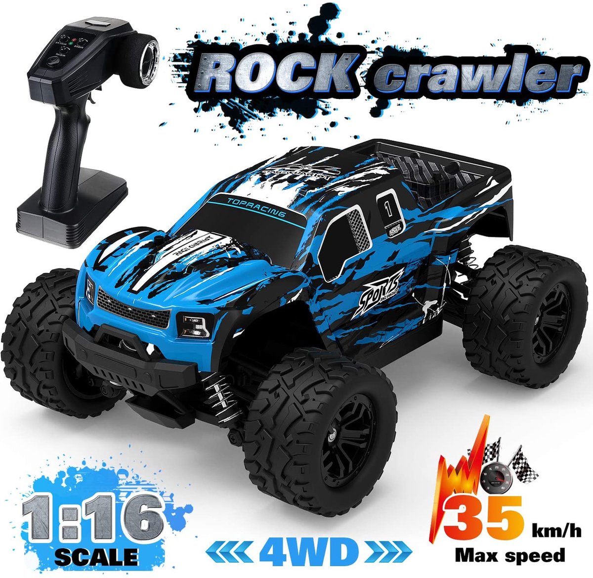 EACHINE EC08 RC Voertuigen - RC auto - off-road - 2.4 GHz met afstandsbediening -38 km / h Snelheid - 1:16 - voor kinderen en Volwassenen - beste cadeau - blauw