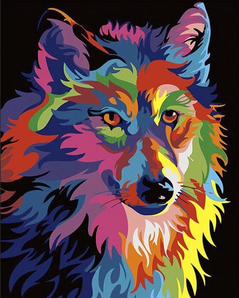 Eagle® Diamond Painting Volwassenen - Diamond Painting Kinderen - Gekleurde Wolf - 50x40cm