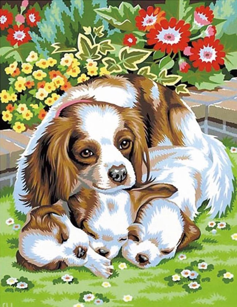 Eagle® Diamond Painting Volwassenen - Diamond Painting Kinderen - Hond met Puppys - 50x40cm