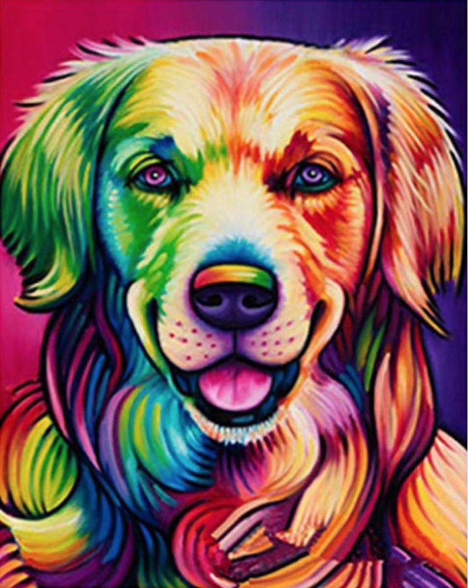 Eagle® Diamond Painting Volwassenen - Diamond Painting Kinderen - Kleurrijke Hond - 50x40cm