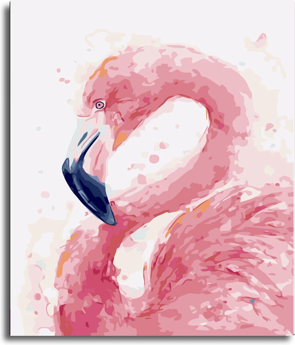 Flamingo - Schilderen op Nummer 50x40cm met Houten frame