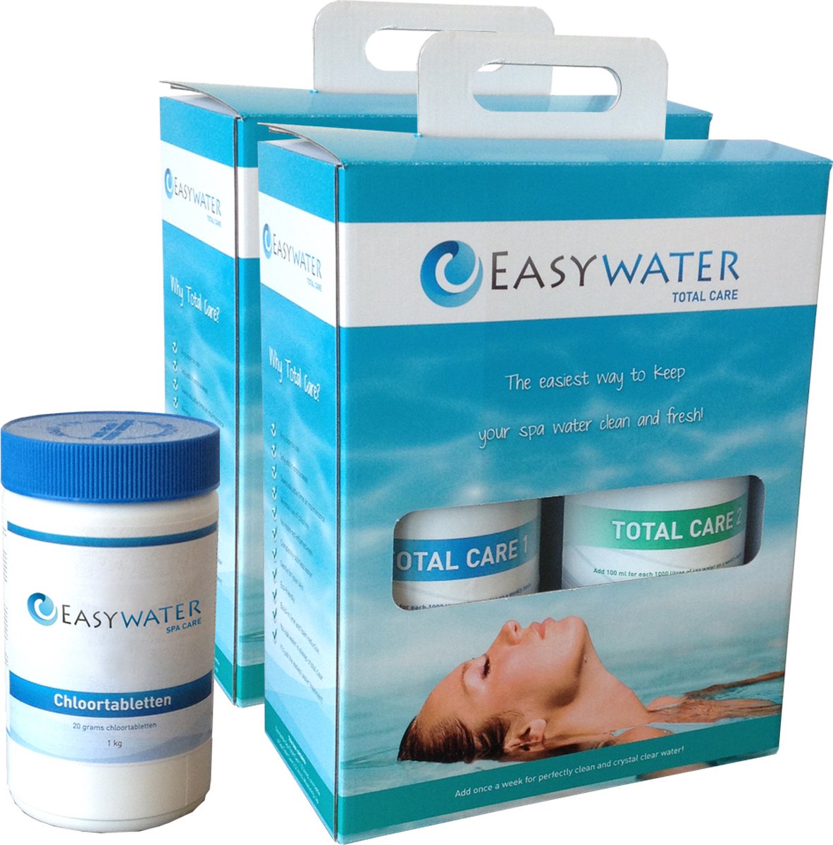 Easywater total care 1 en 2 VOORDEELPAKKET (2x total care 1 en 2 EN 50 chloortabletten 20gram)