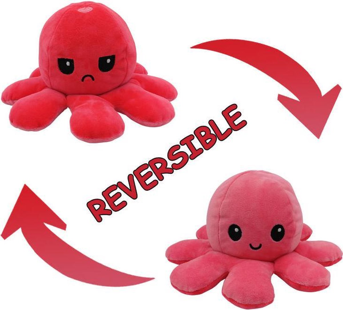 Octopus knuffel mood - Octopus knuffel omkeerbaar - Baby Roze/ Roze - Octopus knuffel - Reversible - emotieknuffel - mood knuffel