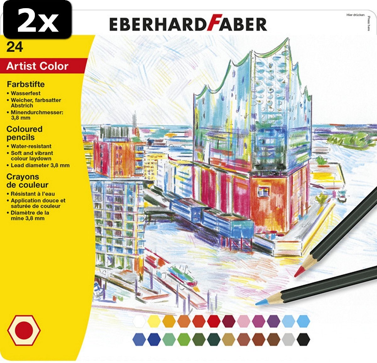 2x Eberhard Faber EF-516124 Kleurpotloden Metaaletui A 24 Stuks