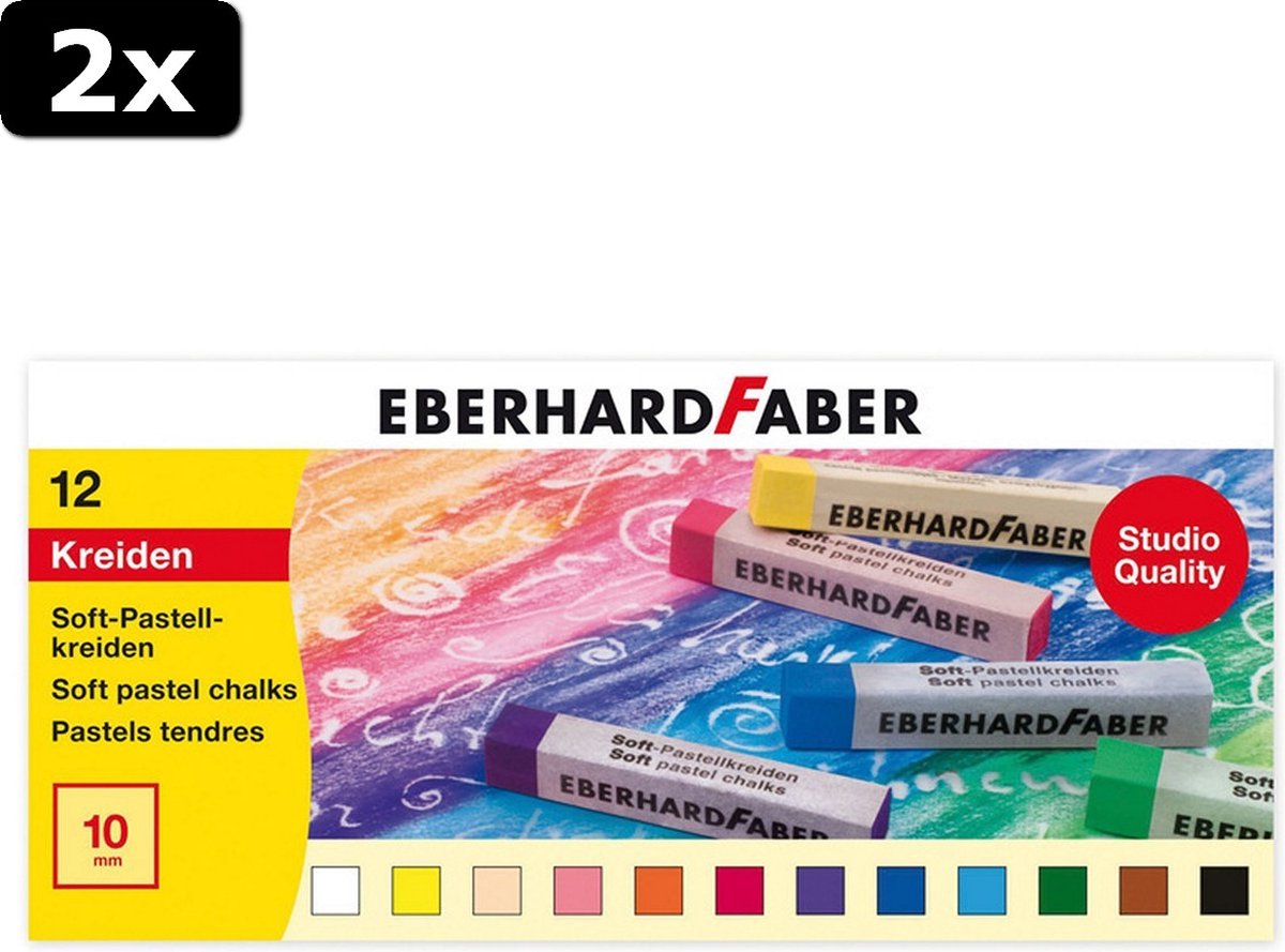 2x Eberhard Faber EF-522512 Pastelkrijt Vierkant Assorti Etui à 12 St.