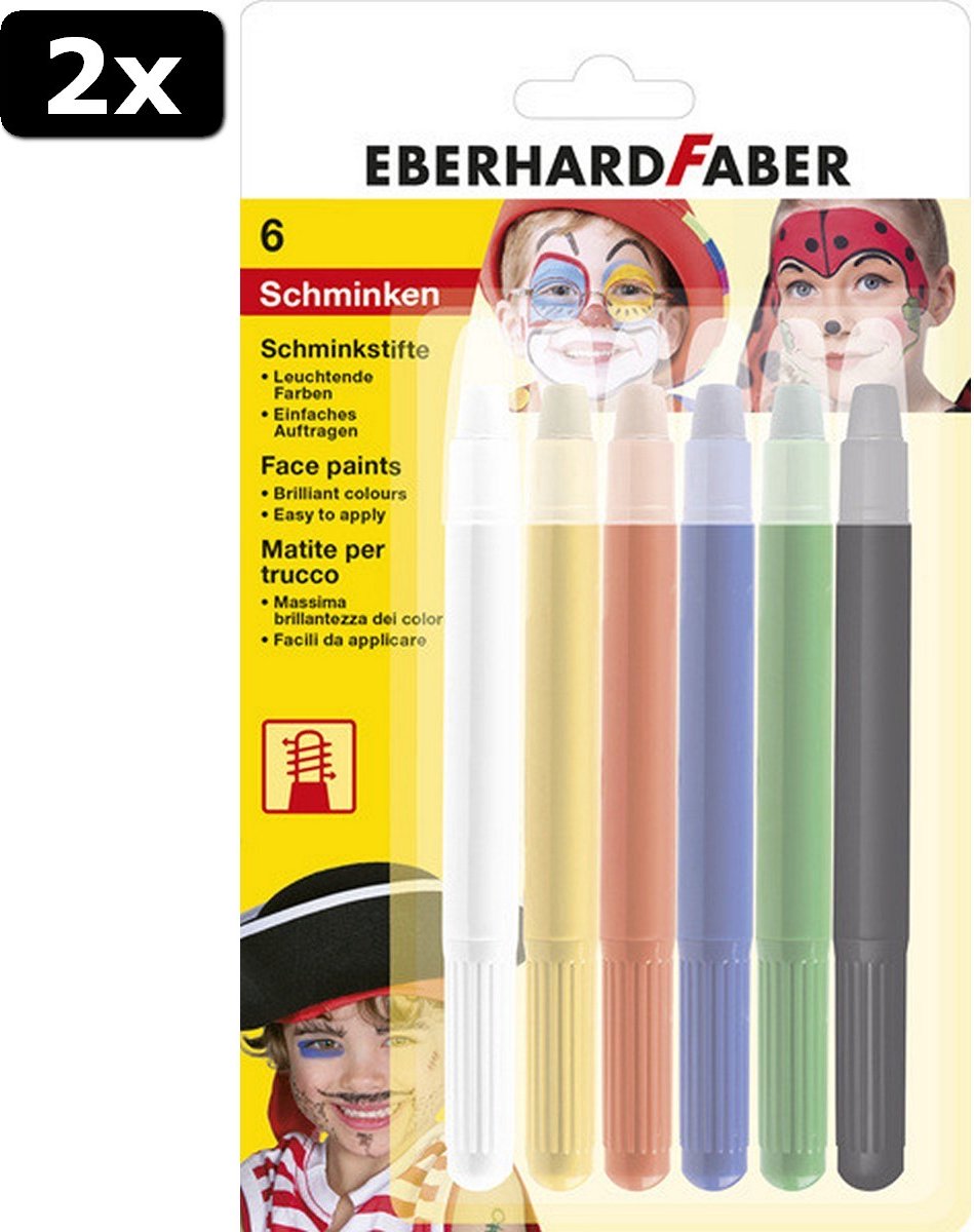 2x Eberhard Faber EF-579107 Schminkstiften Draaibaar Set 6 Kleuren Op Blisterkaart