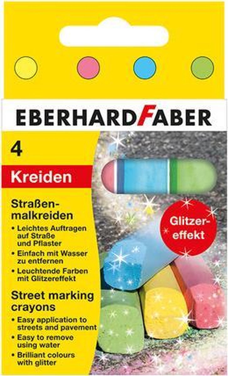 Eberhard Faber EF-526504 Stoepkrijt 4-kantig 4 Glitterkleuren