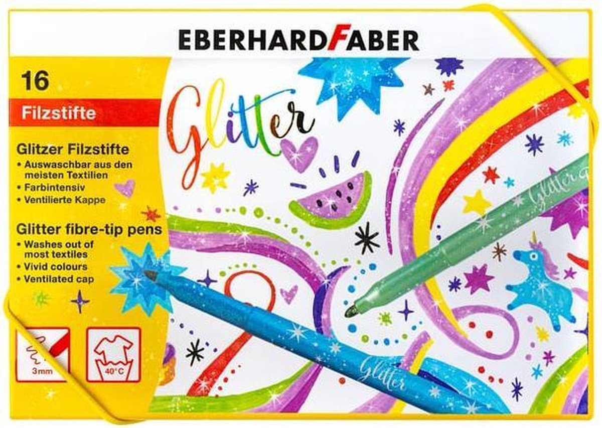 Viltstiften Eberhard Faber glitter assorti doos � 16 kleuren