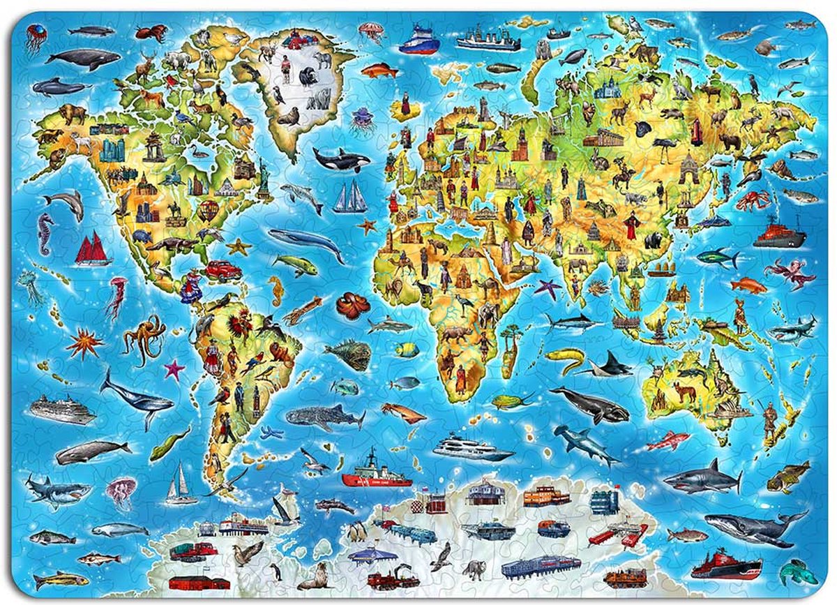 Eco Wood Art Legpuzzel World Map in kleur, 3038, 55x39x3x0,5cm