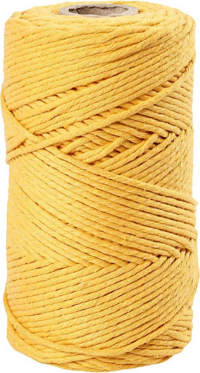 Macramé koord. geel. L: 198 m. d: 2 mm. 330 gr - 1 rol