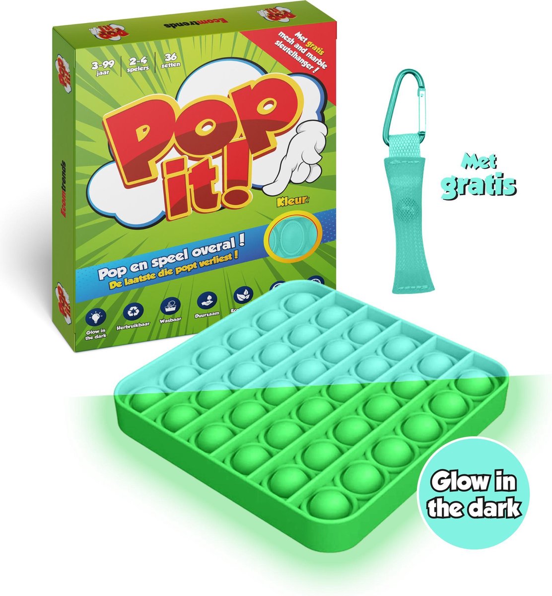 Ecomtrends Fidget Toys Pakket onder de 15 euro met Pop it en Mesh and Marble sleutelhanger- Glow in the dark Fidget toy van TikTok